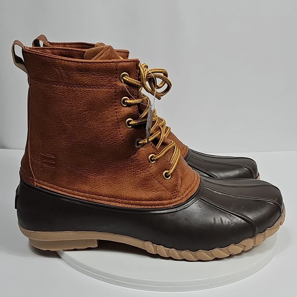 London Fog Tan and Dark Brown Waterproof Lace-Up Duck Boots